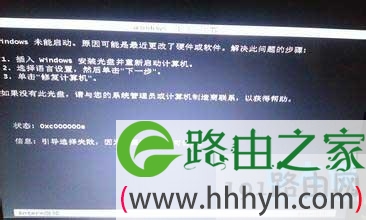 Win7启动出现“windows未能启动”状态0xc000000e(图)